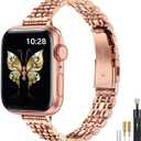 MioHHR Slim Metal Band Compatible with Apple Watch Band 42mm(Series 11 10) 41mm(Series 9 8 7) 40mm(Series 6 5 4 SE3/2/1) 38mm(Series 3 2 1),Stainless Steel iWatch Bands for Women,Rose Gold