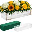 Dandat 1 Set Wood Boxes for Centerpieces 12x4 Inch Rectangle Wooden Planter Box Rustic Wooden Planters with Removable Plastic Liner Floral Foam Blocks for Christmas Wedding Home Garden Decor(White)