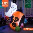 Joiedomi 5 ft Tall Halloween Inflatable Outdoor Decoration, Halloween Blow Ups Cute Ghost Halloween Decorations with Pumpkin Candy Bag with LEDs for Yard Decor