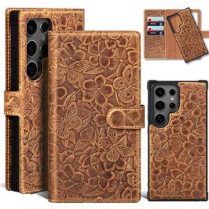 Genuine Leather Magnetic Detachable Wallet Case for Samsung Galaxy S23 Ultra - 2-in-1 Flip Folio Cover with Card Slots & RFID Blocking | Shockproof Protection (Brown)