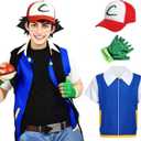 Unisex Trainer Hoodie Jacket Costume Set Halloween Cosplay Costume Gloves Hat Blue,XL