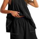 Gozoloma Womens 2 Piece Outfits Sleeveless Matching Sets A Line Tank Tops Contrast Stitching High Waist Shorts with Pockets
