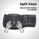 Perixx Periboard-612B Wireless Ergonomic Split Keyboard with Dual Mode 2.4G and Bluetooth Feature, Compatible with Windows 11 and Mac OS X System, Black, US English Layout