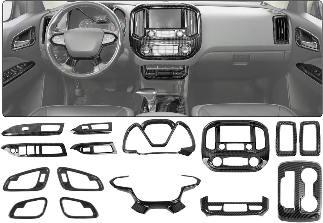 for Colorado Center Console Interior Trim Kit Fit for Chevy Colorado 2014-2022 Black Carbon Fiber Interior Accessories 15pcs