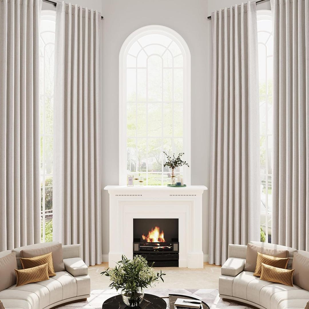 Joywell 100% Blackout Extra Long Linen Curtains Natural 132 Inches Black Out Curtain Neutral Boho Farmhouse 11ft Drapes with Back Tab for Bedroom Living Room Office High Ceiling Window 1 Panel 52x132