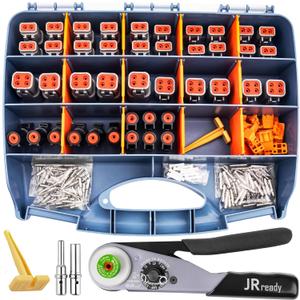 JRready ST6361 Deutsch Connector Kit, 2 4 Way DTP Automotive Waterproof Connector, DTHD 1 Pin Male Female Plug Connectors with Deutsch Crimp Tool,Solid Contacts 12-16 AWG for Car,Truck,Boats