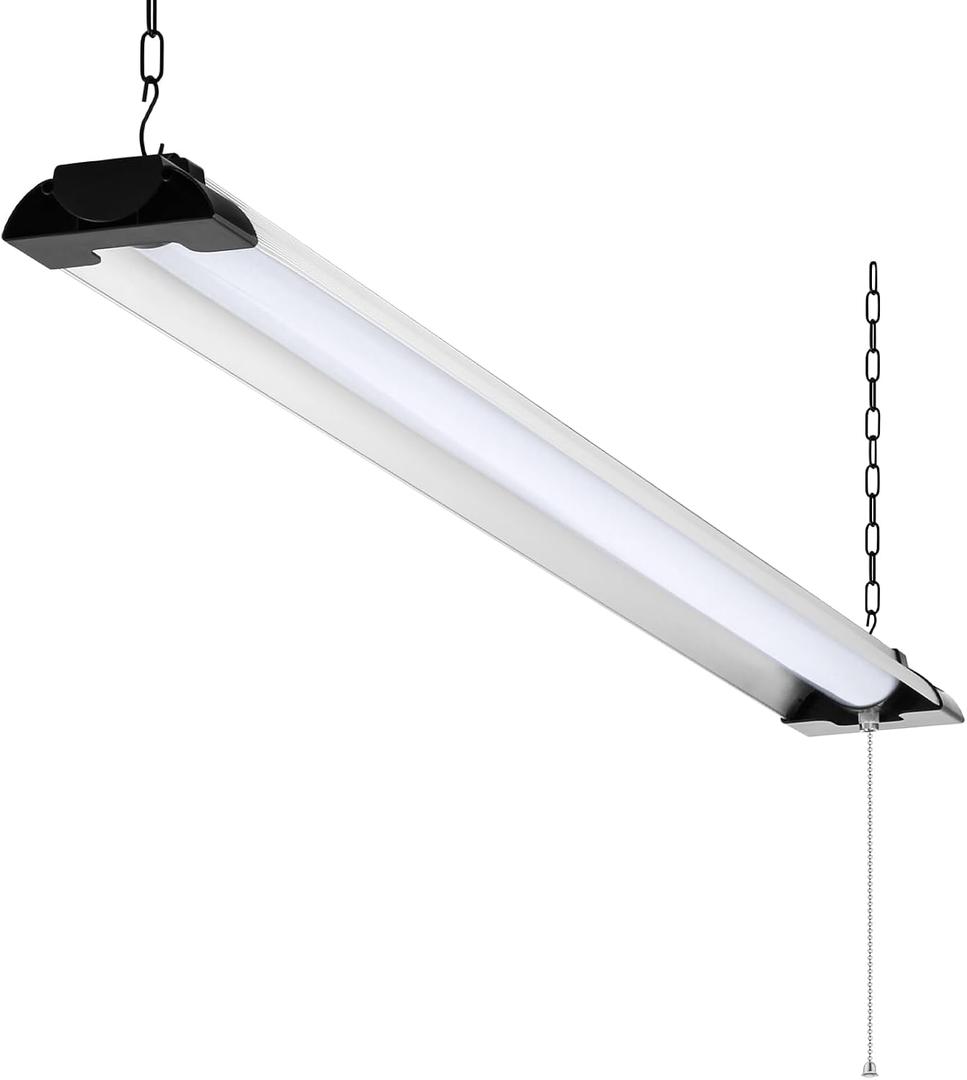 4FT LED Shop Light, 10000 Lumens 84W, Aluminum Shop Light Fixture, 5000K Cool White, Pull Chain, Plug-in Cord, Hanging or Flush Mount, ETL Listed for Garage Workshop Basement Warehouse Black, 44" Lx 3-7/8"W x1-3/4"H