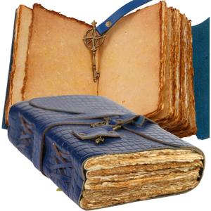 Wanderings Vintage Leather Journal - Blue Alligator Print Leather Journal 4"x6" - Small Blue Full Grain Leather Bound Journal with Old Fashioned Deckle Edge Paper - Perfect for Writing, Sketching