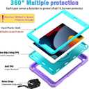 BMOUO Case for iPad 9th/8th/7th Generation 10.2", Shockproof 360 Rotating Stand Shoulder Hand Strap for iPad 9th/8th/7th Gen Case with Pencil Holder for iPad 10.2 inch 2021/2020/2019 - Purple Teal