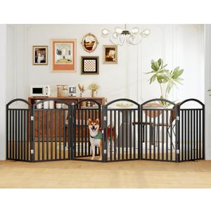 Folding No-Assembly Freestanding Dog Gate with Door,32" Heights Foldable Pet Fence,144" Extra Wide Accordion Puppy Folding Playpen for Doorways,House,Stairs (6 Panels,Black)