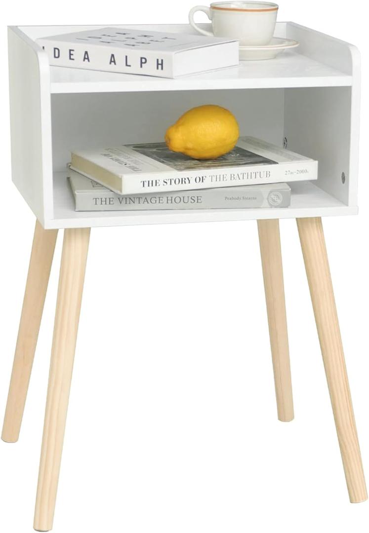 MaxSmeo White Nightstand, Small Bed Side Table for Small Spaces,Mid Century Modern Nightstand End Table with Storage and Solid Wood Legs for Bedroom Living Room(White)