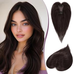 RUWISS Hair Toppers for Women Real Human Hair – Lightweight Dark Brown Clip-in Hair Piece for Thinning Hair, Fluffy Straight Hair Topper without/ with Bangs Hair Pieces for Women