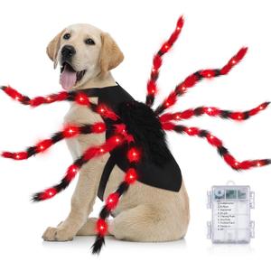 JaGely Halloween Costume for Dog, Dog Spider Costume with 64 LED Lights, Light up Furry Outfit for Medium Large Dogs Funny Cosplay Halloween Party(Red)
