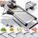 Gramercy Adjustable Mandoline Food Slicer, Mandoline Slicer for Kitchen, Mandolin, Potato, Tomato, Carrot, Vegetable, Fruit and Onion Cutter - Stainless Steel - INCLUDING 1 Pair Cut-Resistant Gloves