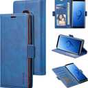 QLTYPRI Case for Samsung Galaxy S9, Soft Premium PU Leather Flip Case with Card Slot Kickstand Split Magnetic Closure Shockproof Protective Slim Wallet Cover for Samsung Galaxy S9 - Blue