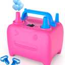 OWill Balloon Pump Electric, Balloon Inflator Electric Air Pump, Portable Dual Nozzle Balloons Air Pump Electric 600W Blow Machine for Party Decoration (Pink)
