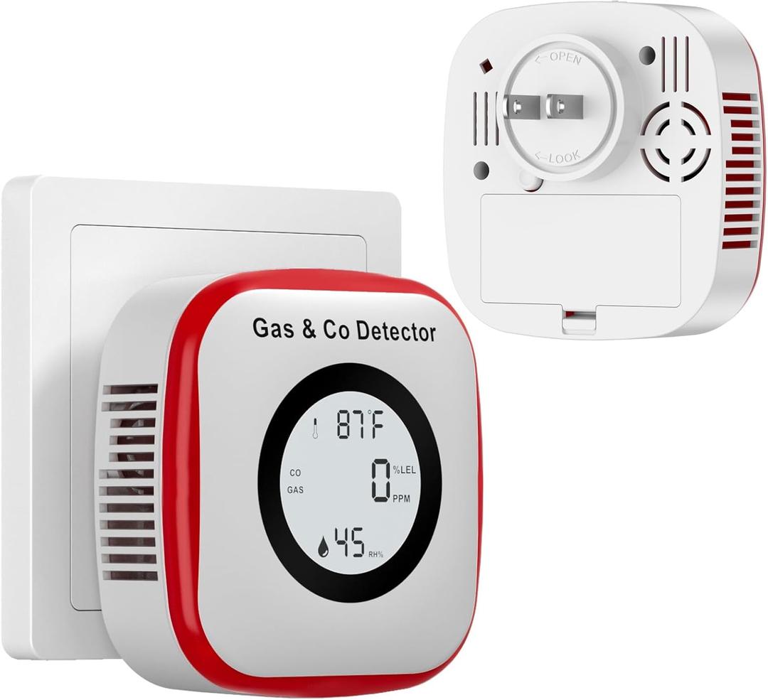 Carbon Monoxide Detectors & Gas Leak Detector, Carbon Monoxide Detectors Plug in & Battery Backup with Temperature Humidity Sensor Built-in, Natural Gas Detector Sound & Light Warning for Home