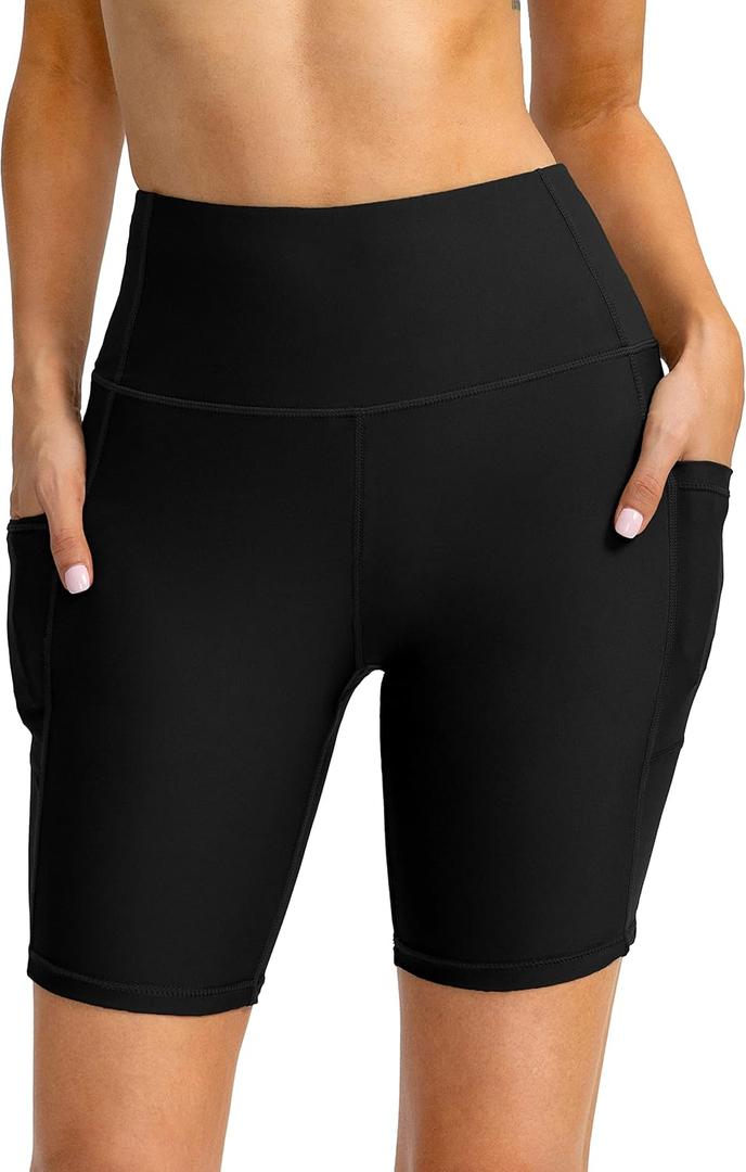 Kayrth Women's 7" High Waisted Swim Shorts with Side Pockets UPF50+ Board Swimsuit Shorts for Women Bathing Suit Bottoms, Size S