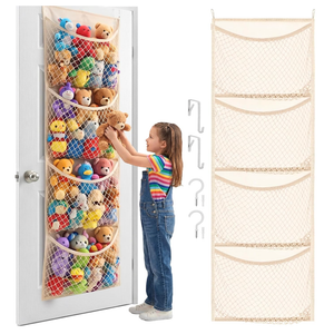 Over The Door Stuffed Animal Storage, Cotton Toy Organizer for Storage Plush Toys,Baby Supplies, Stuffed Animal Holder with 4 Large Pockets, Hanging Door Organizer for Nursery, Bedroom, Kids Room