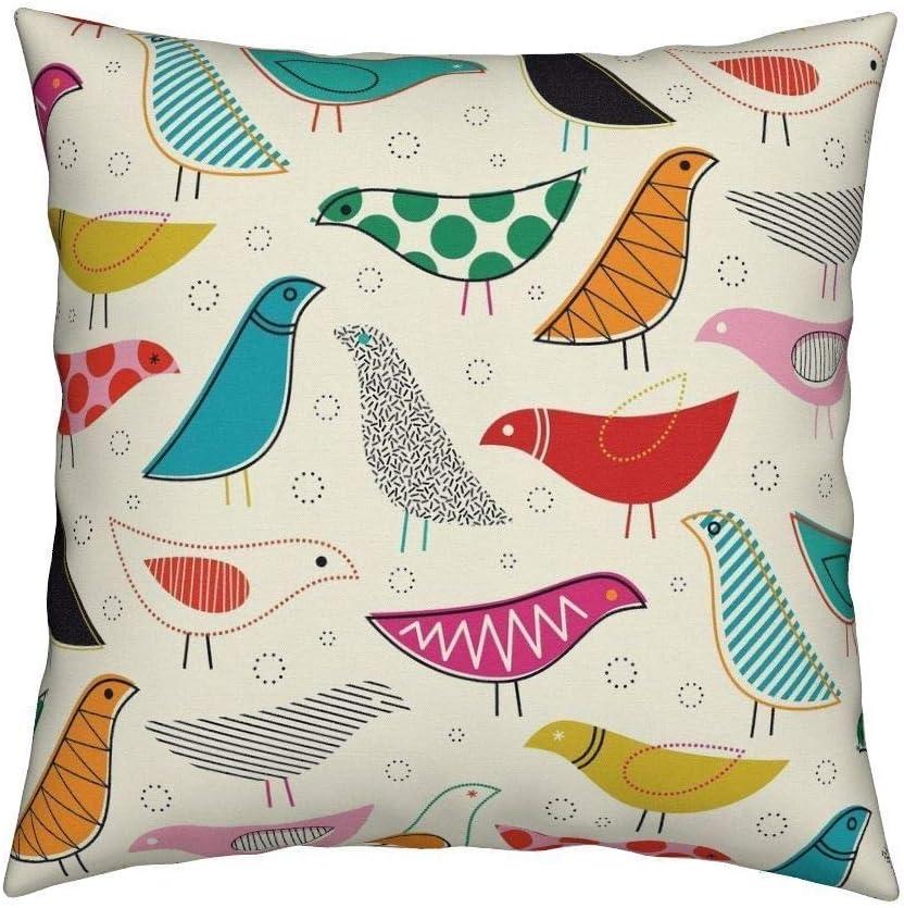 Creativebug Midcentury Modern Simple Lines Colorful Bird Flax Cotton Hidden Zipper Throw Pillow Covers 26x26 in (Two Sides) (21)