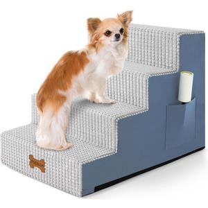 POCBLUE Dog Stairs for Bed 17.7" H, 4-Step Pet Steps for High Bed or Couch, Non-Slip Pet Ramp for Small Dogs and Cats Indoor with Washable Cover, Grey