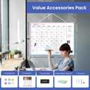 Monthly Whiteboard Calendar for Wall, 24" x 18" Dry Erase Board with Plastic Frame, Hanging Dry Erase Calendar with 3 Mini Sticky Notes for Kitchen Planner, Memo, Home and Office, Colorful