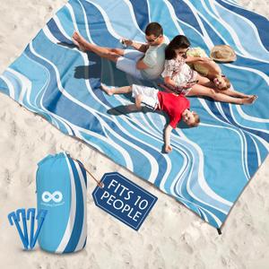 Everlasting Comfort Large Beach Blanket Waterproof & Sandproof - 128 x 108 /10.7ft x 9ft - Lightweight Picnic Mat, Camping Necessities for 10 People - Accessories for Outdoor Festivals - Blue