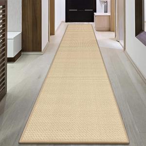 GOYLSER 17ft Jute Running Rugs for Hallway, Kitchen Rug Runner Non Slip Washable Hall Runner Rug, Beige Runner for Kitchen Floor Non Slip
