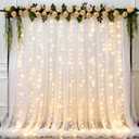 Ledido 108ft White Tulle Backdrop Curtains with Lights String - 300LED Fairy Lights Sheer Curtain Backdrop for Wedding Baby Shower Photo Shoot Birthday Party Decoration(2 Panels 58ft)White
