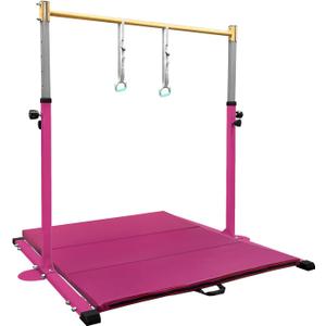 GLANT Gymnastic Kip Bar,Horizontal Bar for Kids Girls Junior,3' to 5' Adjustable Height,Home Gym Equipment,Ideal for Indoor and Home Training,1-4 Levels,300lbs Weight Capacity (Pink)