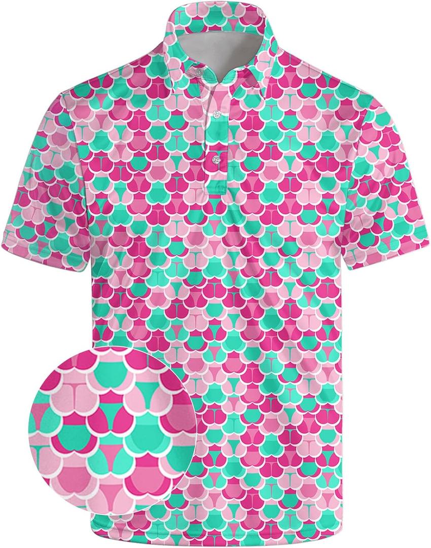 Men's Funny Golf Shirts Hawaiian Polo Shirts 80S Flashes Polo Shirts Funny Hawaiian Beach Summer Golf Polo Shirts (M)