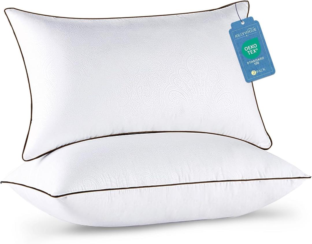 JOLLYVOGUE Pillows Queen Size Set of 2 for Sleeping, Soft and Supportive Bed Pillow with Down Alternative Filling for Side and Back Sleepers, Hotel Collection (01 - Classic Design)