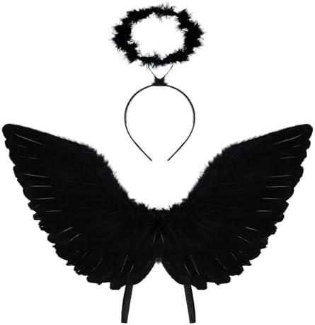 Doxrmuru Angel Costume Wings and Halo Angel Feather Wings for Kids Girls Halloween Cosplay