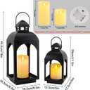 JHY DESIGN 2-Pack Vintage Metal Decorative Lanterns 18"/11.5" H Hanging Candle Lanterns with LED Pillar Candles for Garden Living Room Indoor Outdoor Parties Weddings Balcony(Black)