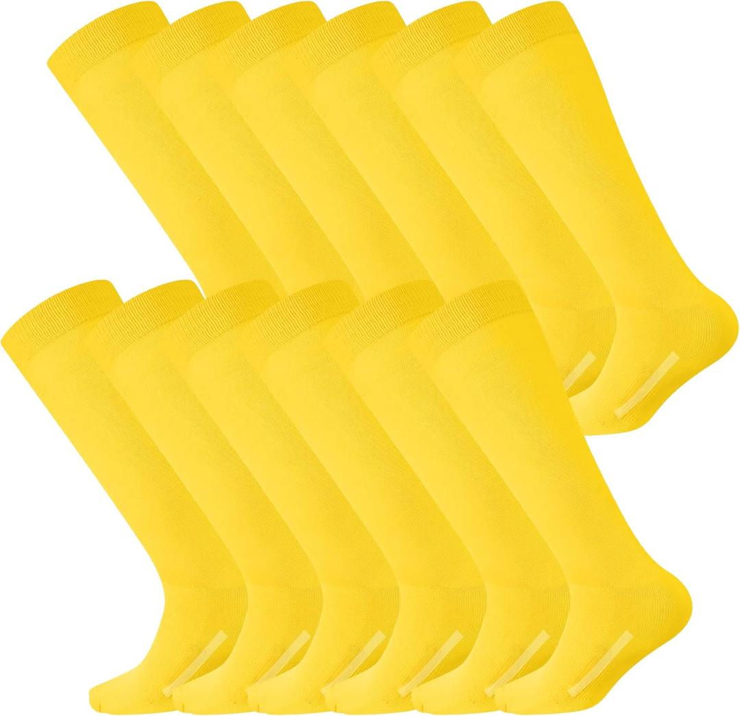 Haysandy 12 Pairs Youth Socks Bulk Soccer Football Softball Baseball Socks for Athletic Girls Kids Youth Adults Team Sport (Large, Yellow)