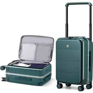 1 Pack Hanke Top Opening Carry On Luggage, 20 Inch Zipperless Aluminum Frame Wide Handle Luggage, All-PC Hard Shell Trunk Suitcase with Spinner Wheels, TSA Airline Approved (Blackish Green, 40L)