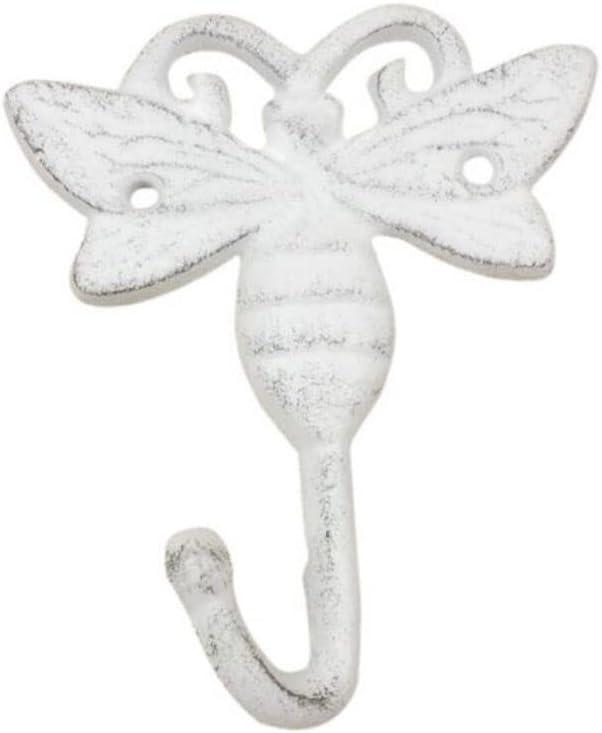 Handcrafted Nautical Decor Whitewashed Cast Iron Bee Decorative Metal Wall Hook 5"