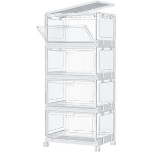 SNSLXH Clear Storage Bins with Lids & Wheels, Stackable Plastic Craft Containers, Large Closet Organizers Box for Bedrooms Living Rooms 24 QT, 4-Tiers