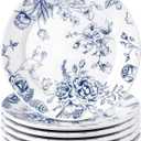 Honeydak 6 Pcs 6 Inch Blue Floral Flower Ceramic Plates Blue and White Porcelain Salad Serving Plate Vintage Dinner Appetizer Dessert Dishes Tableware for Wedding Birthday Tea Party Table Supplies