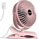 BESKAR Small Clip on Fan, 3 Speeds USB Fans with Strong Airflow, Clip & Desk Fans USB Plug in with Sturdy Clamp - Ultra Quiet operation Fan for Office Dorm Bedroom Stroller (Full Pink)