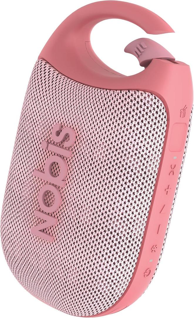 NOBIS Clip N1 Portable Bluetooth Speaker with App, Beat Mode, Up to 24H Playtime, IP68 Waterproof, BT 5.3, HD Sound, Stereo Pairing, Custom EQ, Perfect for Outdoor, Home and Adventure (Pink)