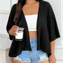 WDIRARA Women's Plus Size Open Front Jacket 3/4 Sleeve Lightweight Cardigan Outerwear (Black, XXL)