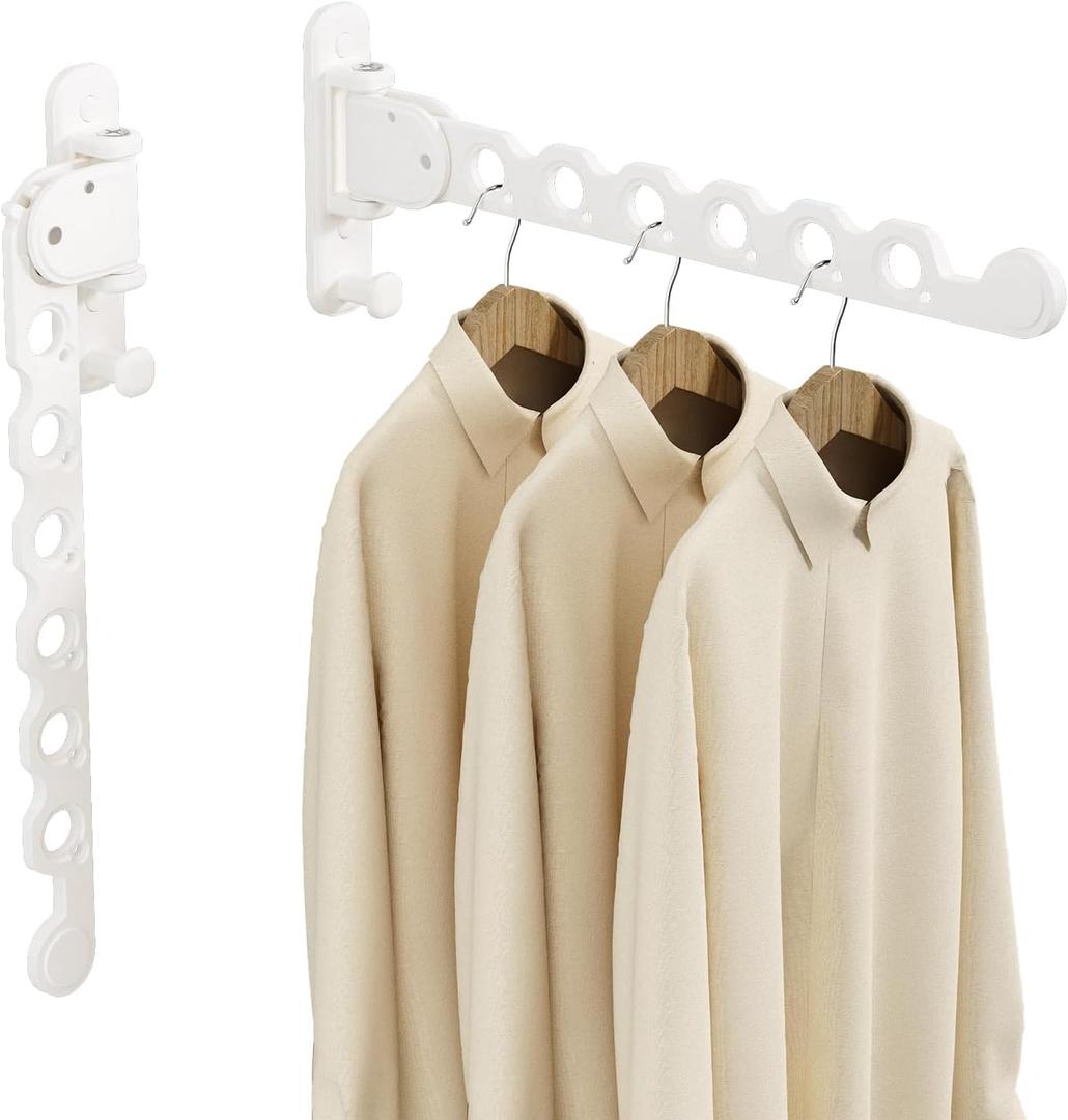 Danpoo Clothes Drying Rack Foldable Wall Mounted Laundry Drying Rack Clothing Coat Hanger Clothes Dryer White (Two Pack)