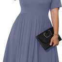 POSESHE Womens Plus Size Summer Dress 2025 Casual Short Sleeve Empire Waist Loose Fit Swing T-Shirt Dress with Pockets (4X-Large Plus, Purple Grey)
