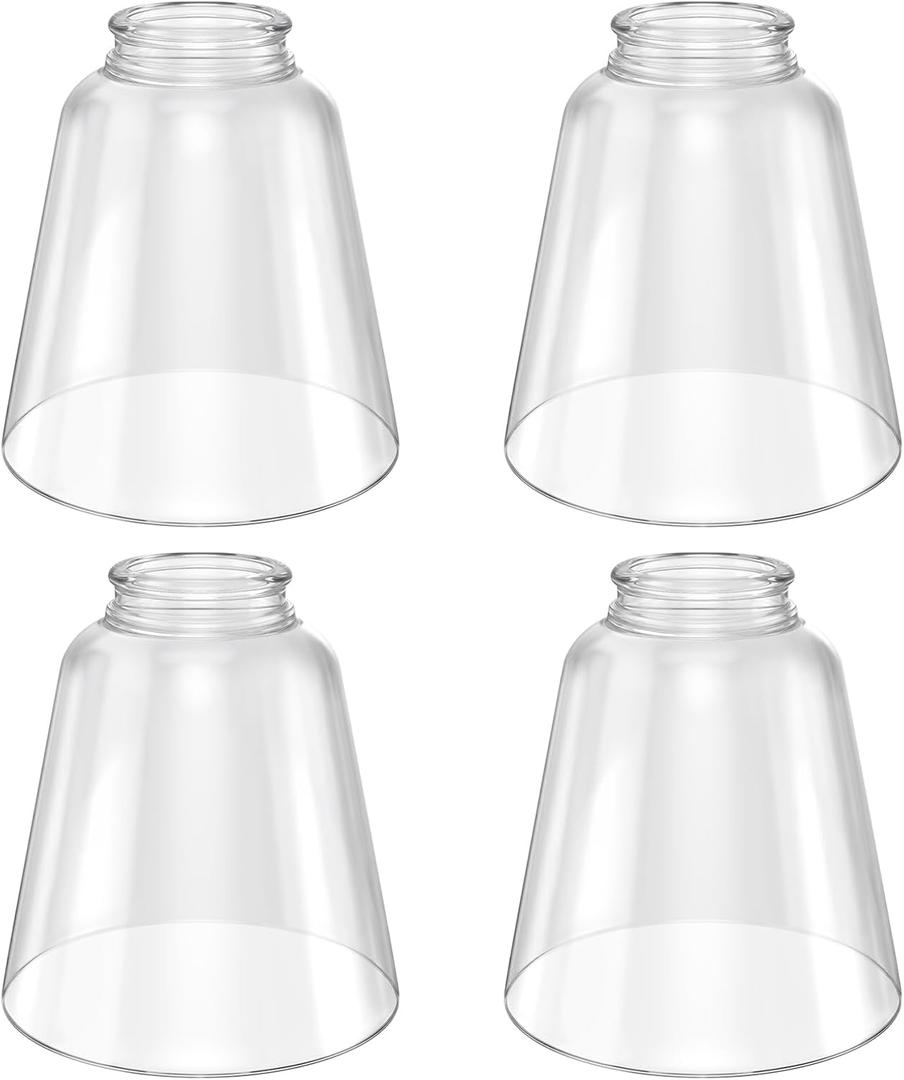 4 Pack Clear Glass Shade Replacements, Bell Shaped Glass Shade Covers, 4.72"High, 4.72"Diameter,2.12 "Fitter, High Transmittance Trapezoidal Lampshade