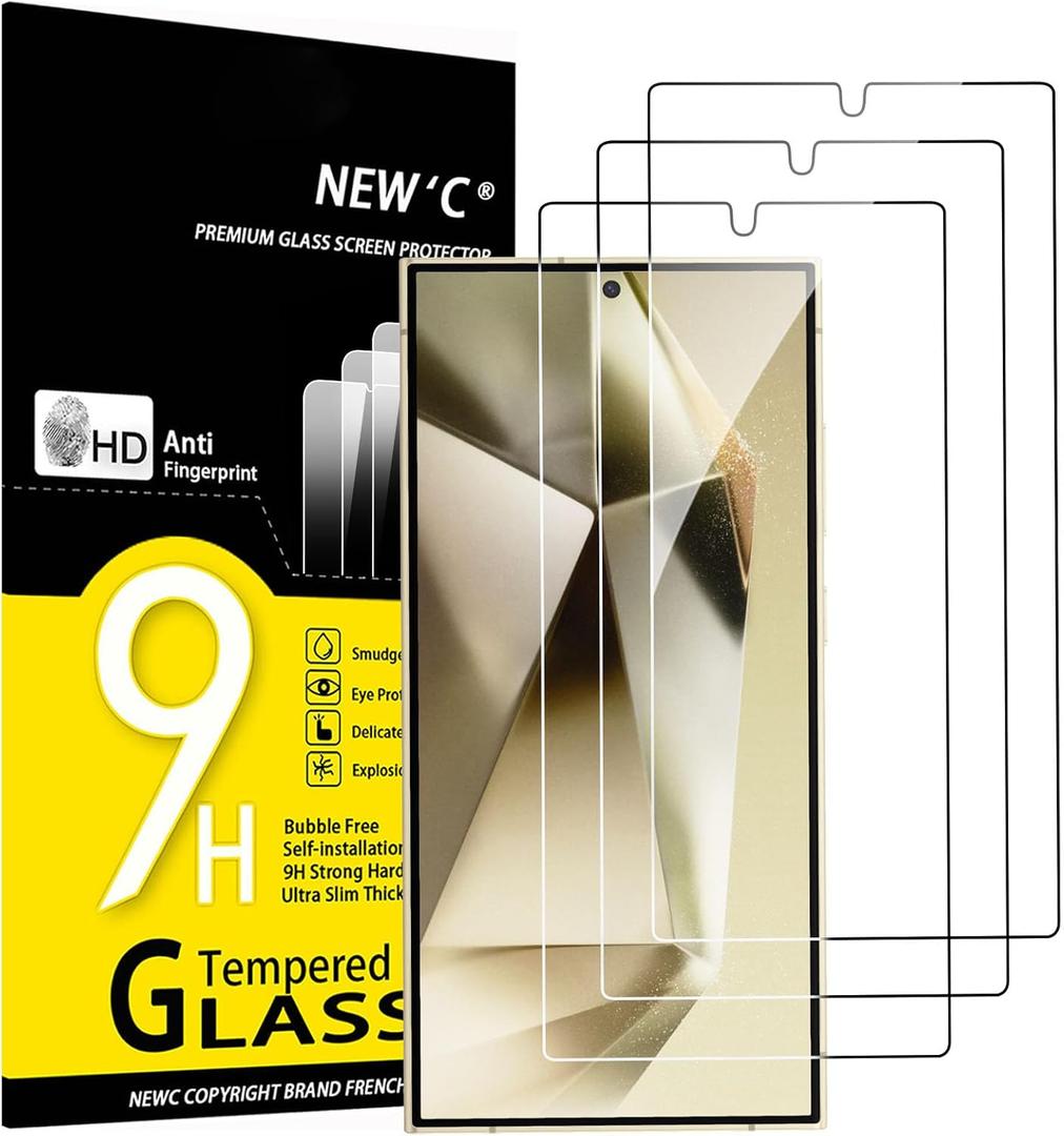 NEW'C 3 Pack Designed for Samsung Galaxy S25 Ultra Screen Protector Tempered Glass, Bubble Free, Ultra Resistant (Transparent)