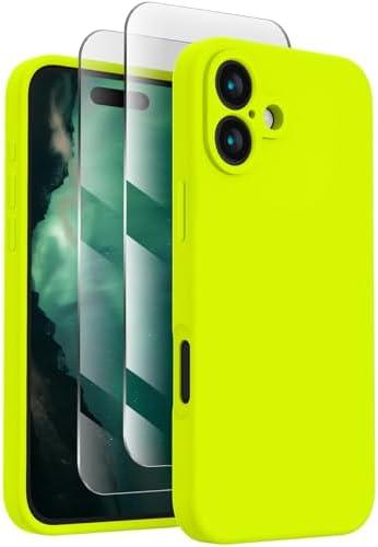 FireNova Designed for iPhone 16 Case, Silicone Upgraded [Camera Protection] Phone Case, Soft Anti-Scratch Microfiber Lining Inside, 6.1 inch, Fluorescent Green