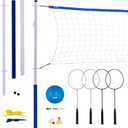 Franklin Sports Volleyball + Badminton Sets - Beach + Backyard Game Set - Volleyball, Pump, Badminton Rackets, Birdies, Net + Poles Included