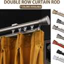 Double Curtain Track Wall Mounted, Roman Rod for Curtain, Aluminum Heavy-Duty Silent Rail, Sliding Curtain Track System with Silent Rollers, for Room Divider Living Bedroom Room (Gold, 3.6ft)