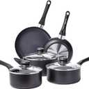 Amazon Basics Non Stick Kitchen Cookware 8-Piece Set, Non-Induction, Includes Pots and Pans, Black